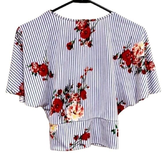Love J Blue Striped Floral Crop Top – Size S - Picture 3 of 5